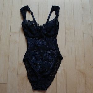 Vintage black lace teddy Passionata Seville by Chantelle